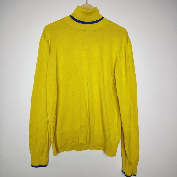 Retro 70's Michael Kors yellow/blue light turtleneck sweater women's large - Picture 1 of 2